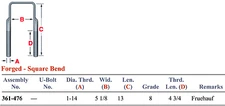 Dayton U-Bolt 361-476 Forged Square Top U Bolt for Fruehauf