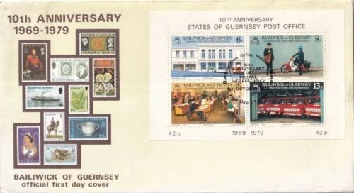 Guernsey 1979 Postal Independence Minisheet FDC special cancel Unaddressed encl.