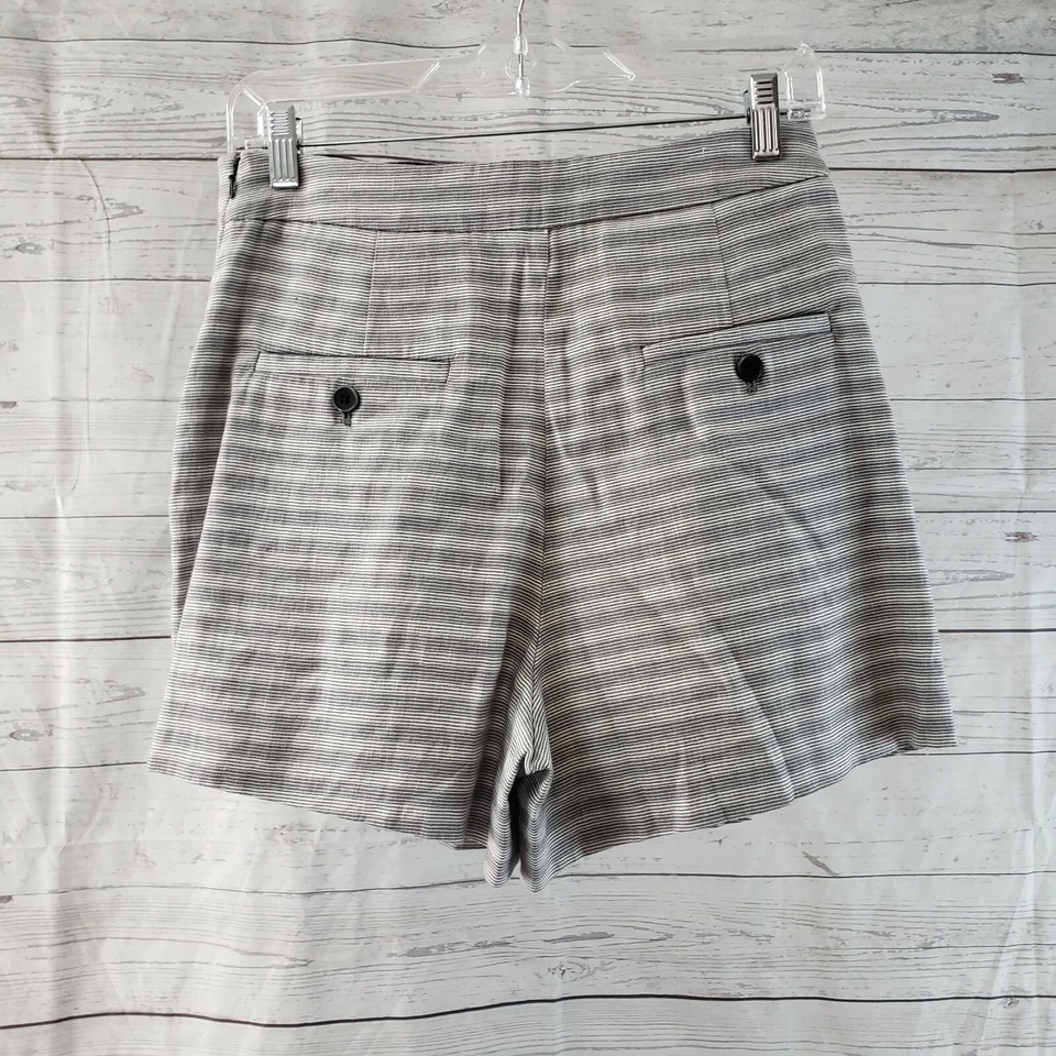Anthropologie Elevenses Womens Seaside Grey Striped Bow Shorts Sz 2 Linen Blend - Image 2 of 3