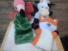 HANDPUPPETS , SET 4, FOX, FLAMINGO,COW, CROCODILE , VARIOUS BRANDS EX COND