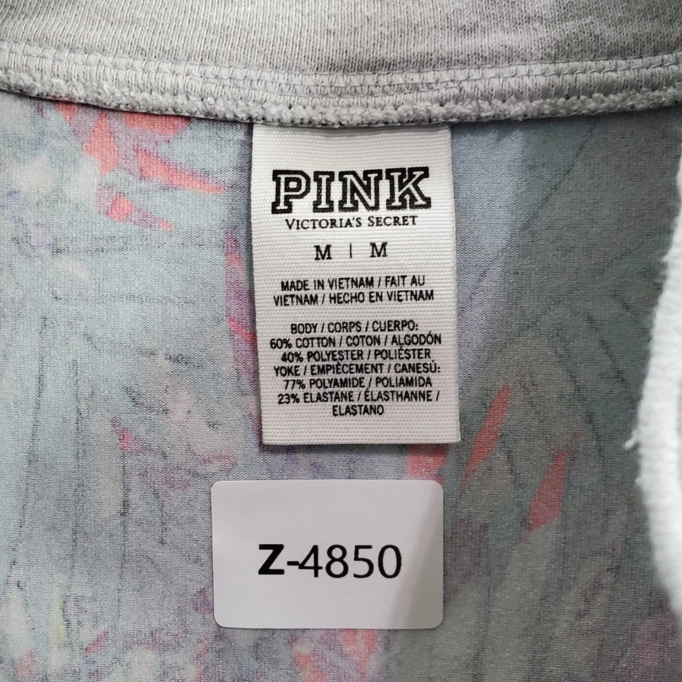 粉色女式运动衫中号灰色花卉标志 1/4 拉链维多利亚的秘密阅读 — 第 2/4 张图片