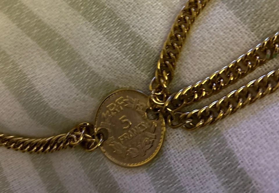 Chain Belt Goldtone Metal Faux Coin Triple Draped Coins Adjustable - Image 4 of 4