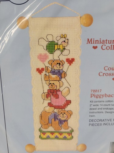 Stitchables 72017 Piggyback Bears Quick Easy Counted Cross Stitch Kit Bell Pull - Picture 2 of 4