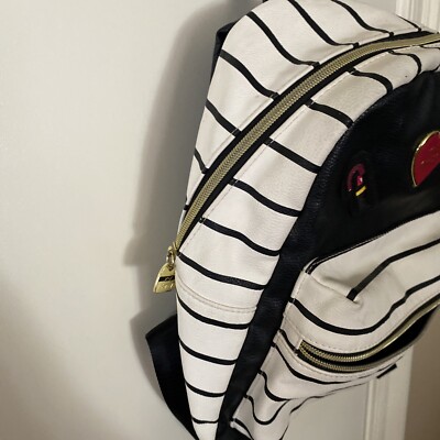 Betsey Johnson decal black white stripe big backpack front zip pocket $_57.JPG?set_id=880000500F main image 4