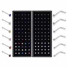 120PCS 22G Stainless Steel L Shaped Screw CZ Pin Nose Ring Studs 1.5mm 2mm 2.5mm