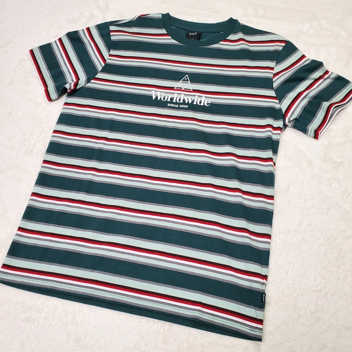 NWOT HUF Worldwide Short Sleeve Striped T Shirt Embroidered