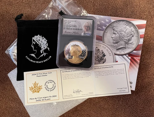 2024 CANADA S$1 FDP SILV. PEACE DOLLAR, NGC PF70 UC, UHR-GILT, 3 AVAIL, TAYLOR