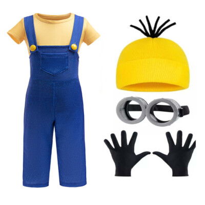 Kinder JungenMädchen Minions Cosplay Kostüm Fancy Kleid Beanie Handschuh Brillen