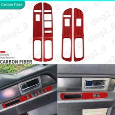8Pcs Red Carbon Fiber Window Lift Switch Panel Cover For Ford F150 Raptor 09-14
