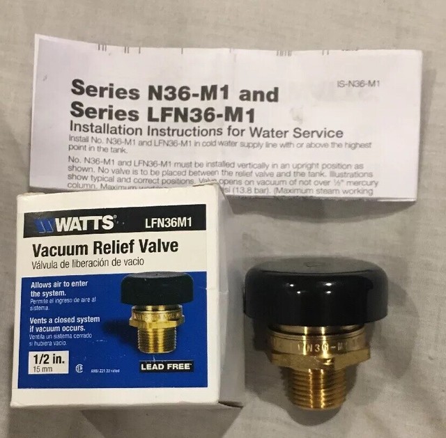 Vacuum Relief Valve WATTS LFN36M1 1/2” Brass for Water Heater *Lead