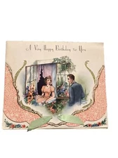 VTG 1920s Romantic A VERY HAPPY BIRTHDAY TO YOU Greetings Card Metallic Unused