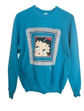Betty Boop Graphic Frame Sweatshirt Large 1994 Jerzees Blue Crewneck Vintage