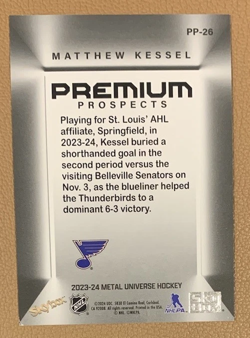 2023-24 Skybox Metal Universe Matthew Kessel Premium Prospects Rookie #PP-26 - Image 2 of 2
