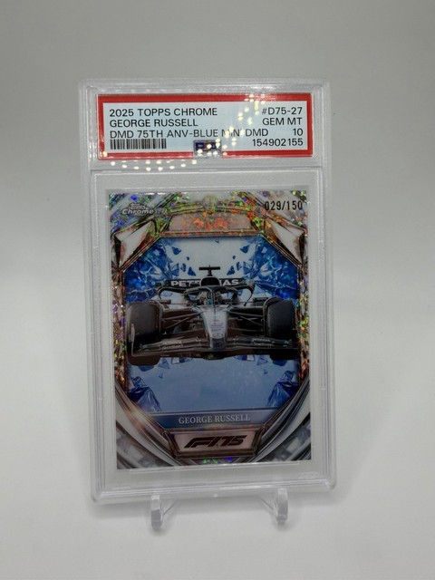 2025 Topps Chrome Formula 1 Diamond 75th D75-27 George Russell Blue /150 PSA 10