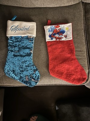 Christmas Stockings Boy and Girl Set of 2- (Spider-Man And Spoiled) Blue and Red