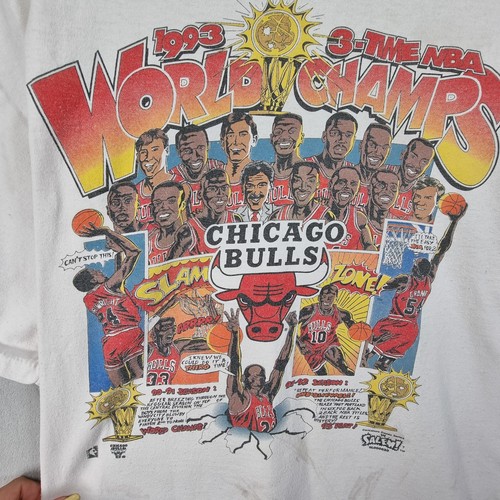 Chicago Bulls T-Shirt Mens XL Extra Large White Single Stitch 1993 Wolrld Champs - Picture 2 of 10
