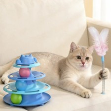 Interactive Triple Ball Track Cat Toy With Catnip Wobble Chase Play Toy Blue