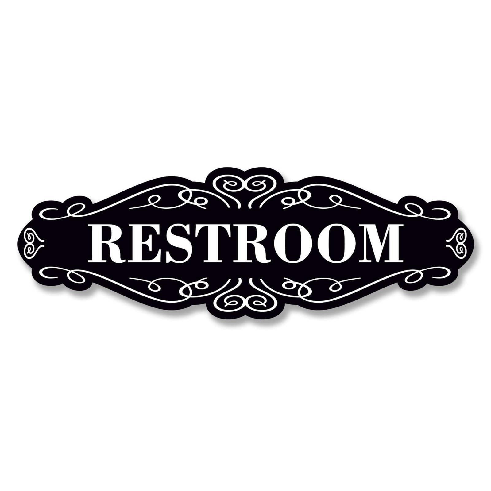 Restroom Sign for Door, 9x3 Dibond, Self-Adhesive inches, Black, White