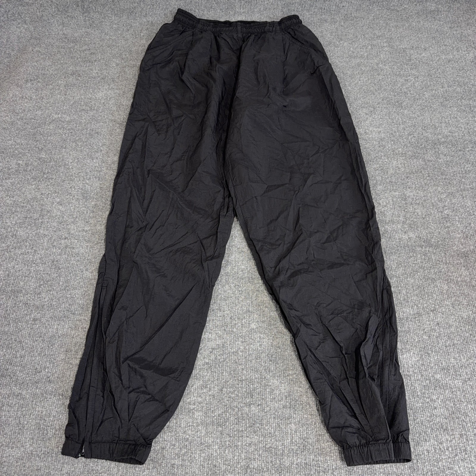 Vintage 90s Nike Nylon Windbreaker Track Pants Large Black White Tag Y2K Tapered
