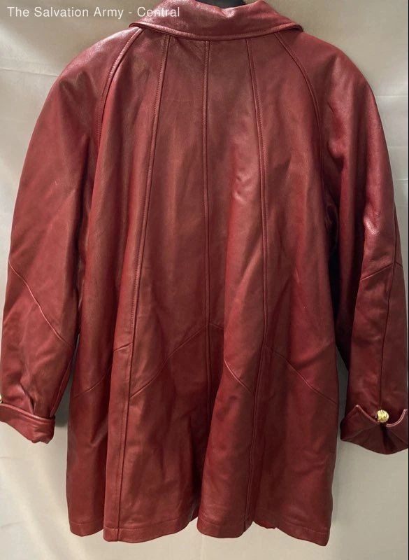 Izzi Womens Red Leather Pockets Long Sleeve Collared Button Front Coat Size L - Image 2 of 4