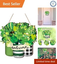 Welcome St. Patrick's Day Sign - Wood Shamrock Hanging Decor for Front Door