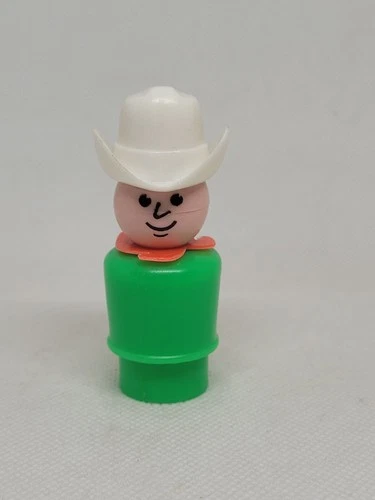 Vintage Fisher Price little people green western man/cowboy white hat