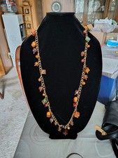 Joan Rivers Gold Tone Chain Necklace Faceted Glass Gemstone Beads Multi Color