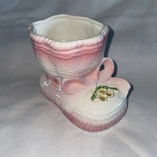 Vintage Rubens Ceramic Pink Baby Boot Planter Made In Japan 60s