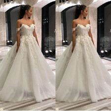 Off Shoulder Wedding Dresses Lace Appliques Sweep Train A Line Bridal Gowns