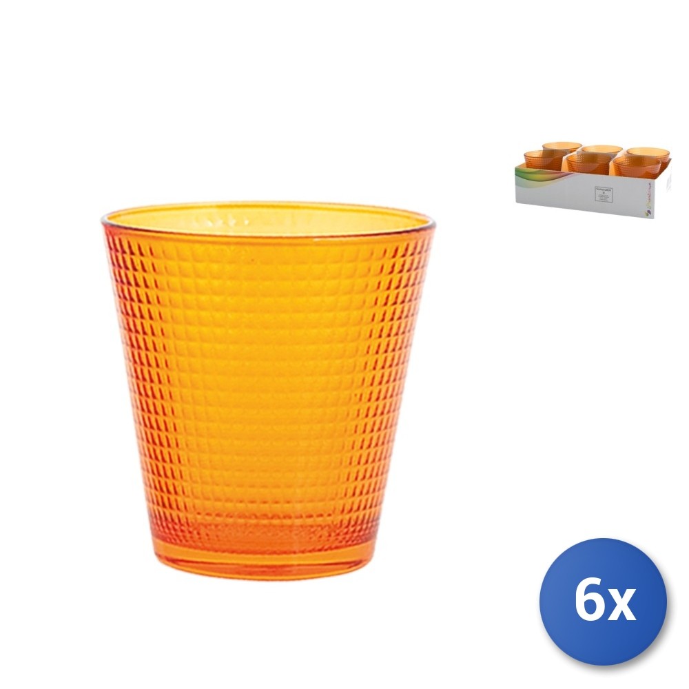 6X Orange Glass Cups Generation, 25Cl
