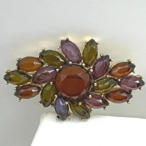 Vintage Monet Faceted Rhinestone Cluster Brooch Gold Tone Costume Jewelry