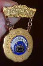 RARE ANTIQUE 1919 UCT UNITED COMMERCIAL TRAVELERS  PIN  MEDAL PROVIDENCE 67 Ri.