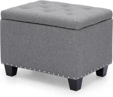 25'' Storage Ottoman Upholstered Tufted Linen Foot Rest Stool with Hinged Lid