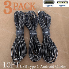 3-Pack 10FT Braided USB C Fast Charging Type-C Data SYNC Charger Cable Cord Lot