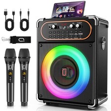 HWWR Karaoke Machine, Portable Bluetooth 5.3 Speaker with 2 2 Mics, black