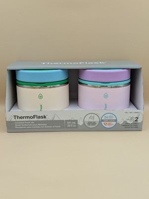 Thermoflasche 20 Unzen Thermo Lebensmittel Glas 2er Pack, Grau & Hellrosa, Heiß 12h Kalt 24h