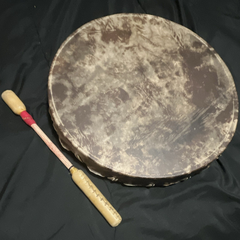Frame Drum Laced Rawhide Hide & Wood Hand Drum with Beater Mallet