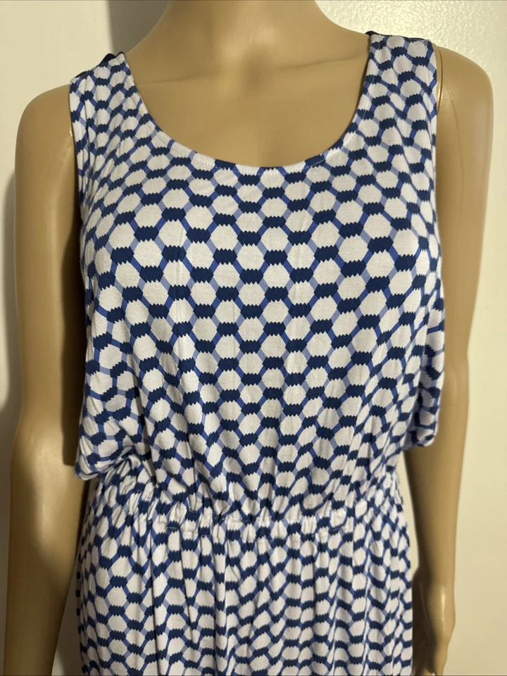 DAISY FUENTES PATTERN PLAY BLUE COMBO/INK MAXI DRESS HI-LO  MEDIUM Women's NEW! — 第 3/4 张图片