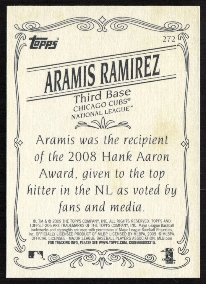 2009 Topps 206 Aramis Ramirez #272 Chicago Cubs - Image 2 of 2