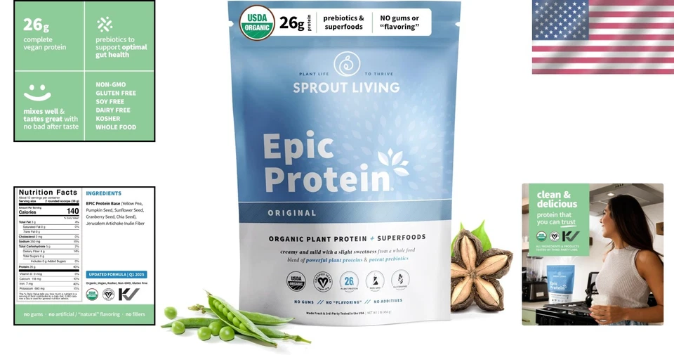 Proteína vegetal en polvo sin gluten | 26 g de aminoácidos completos, 1 lb sin sabor Foto 2 de 4