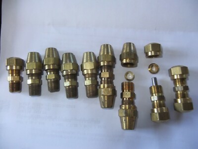 1/4'' Tube OD Compression Coupling and 1/8'' Male NPT  Adapter Connector 9 pc Lot