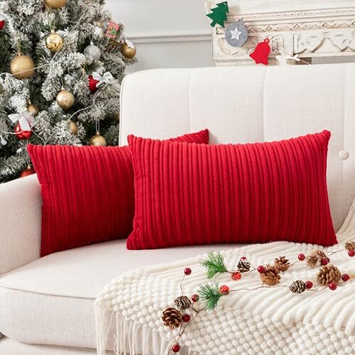 Weihnachten superweiche Plüsch Cord Kissenbezüge Samt 12" x 20" Burgund - Bild 2 von 6