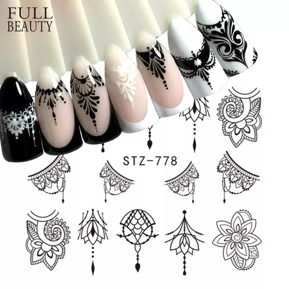 Skeleton Black Skull Nail Art Water Decals Transfers