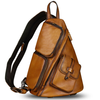 Genuine Leather Large Sling Bag for Men Sling Backpack Purse Crossbody Bag Ipad