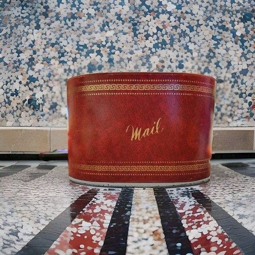 Vtg Retro Red Oval Faux Leather Mail Letter Holder Office Desk Basket