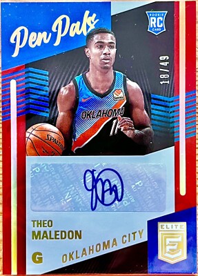 Theo Maledon /49 RC 2020/21 Panini Elite PEN PALS BLUE #THM Rookie Auto OKC Suns