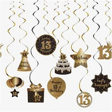 Celebrate 13th Birthday Bash with Dazzling Swirls - Black & Gold Party Decoratio