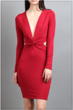 RED LONG SLEEVE DEEP V DRESS SIZE L