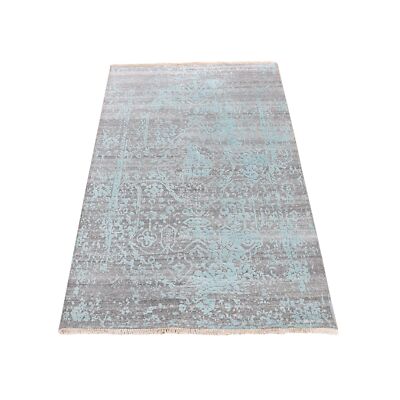 3'x4'10'' Green Broken Zoroastrian Design Wool and Silk Hand Knotted Rug R87602