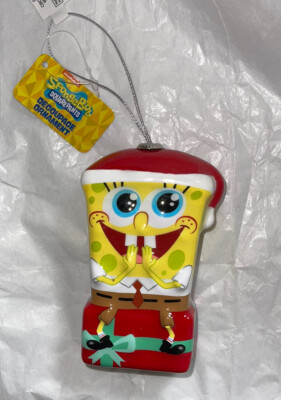 Hallmark Nickelodeon Spongebob In Santa Hat Decoupage Christmas Ornament  New 4”